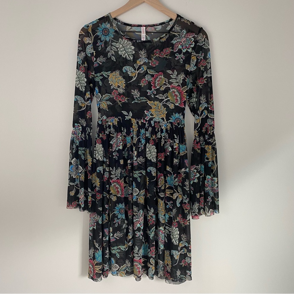 Xhilaration Sheer Mesh Black Floral Dress
